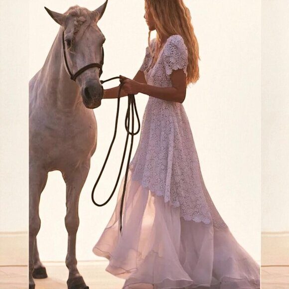 LoveShackFancy Alistair Silk Gown In White Size 4